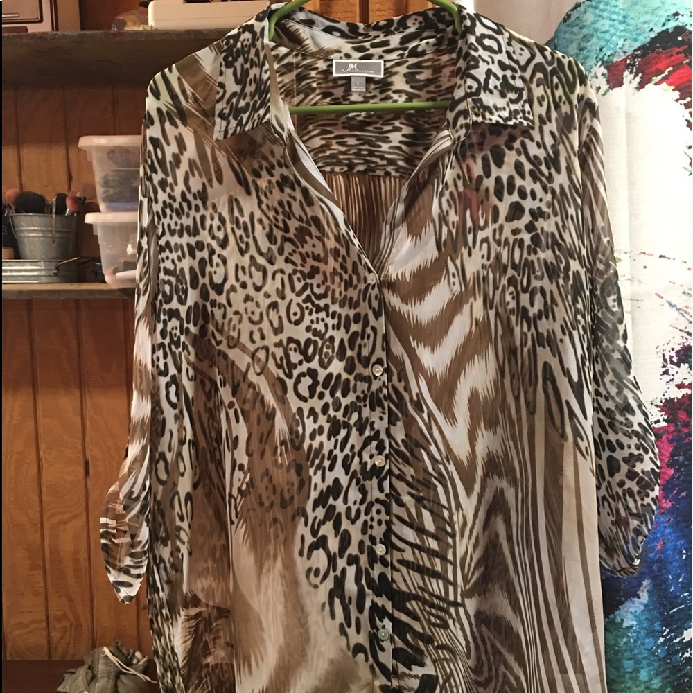 Large Sheer Animal Print Blouse